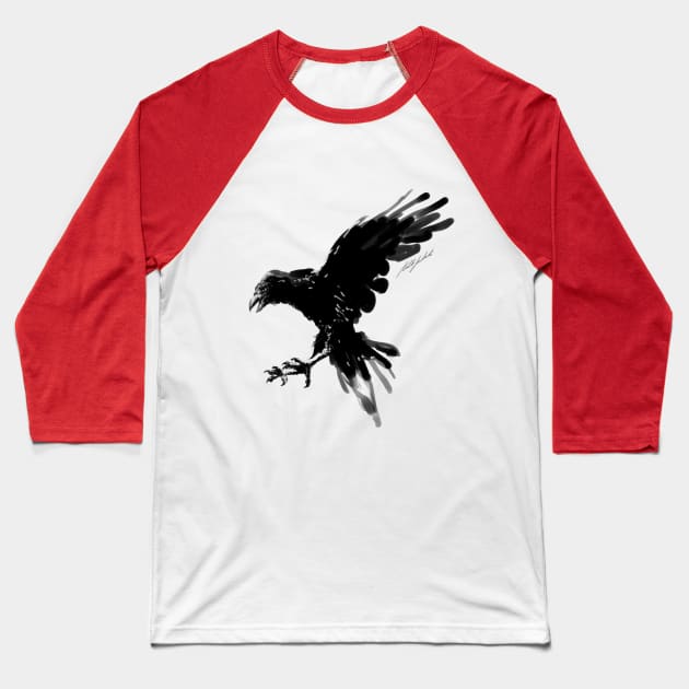 Handpainted Crow Baseball T-Shirt by KalebLechowsk